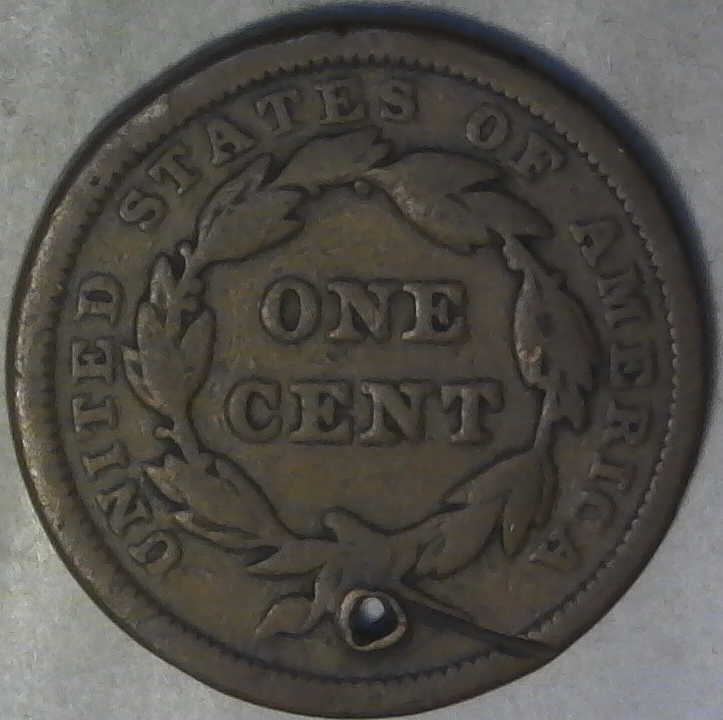 1841-Braided-Hair-Large-Cent---Holed,-Scratched